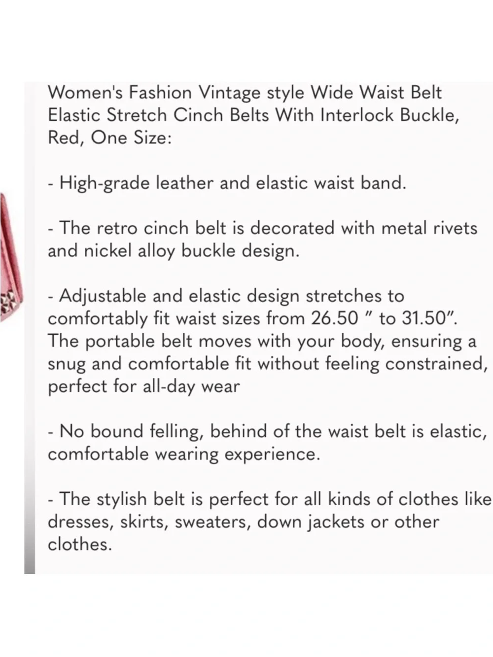 Fashion Wide Waist Belt Elastic Stretch Cinch Belts With Interlock Buckle Red OS